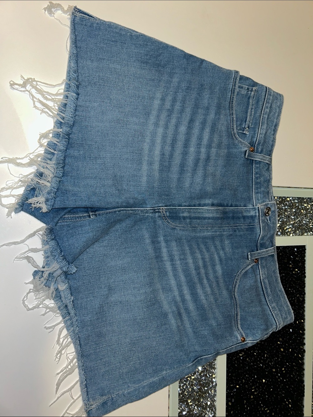 PAIGE Mid Wash Denim Shorts with Button Detail